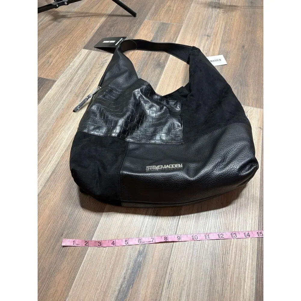 Steve Madden BCarey Hobo Bag Black Multi Faux Suede Patchwork